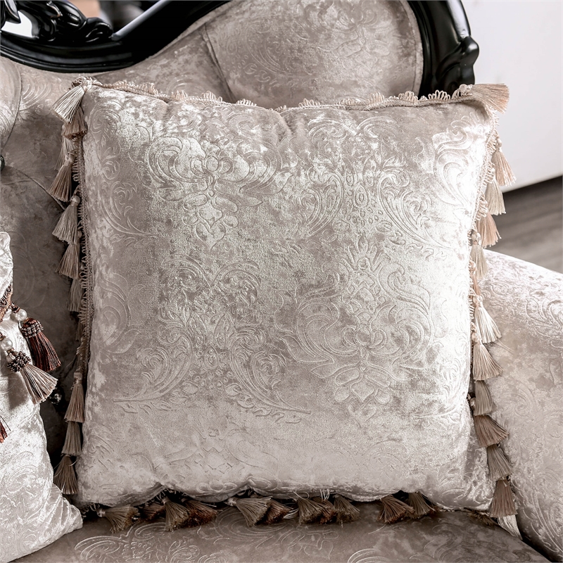 Bowery Hill Solid Wood Button Tufted Sofa in Black with Pillows