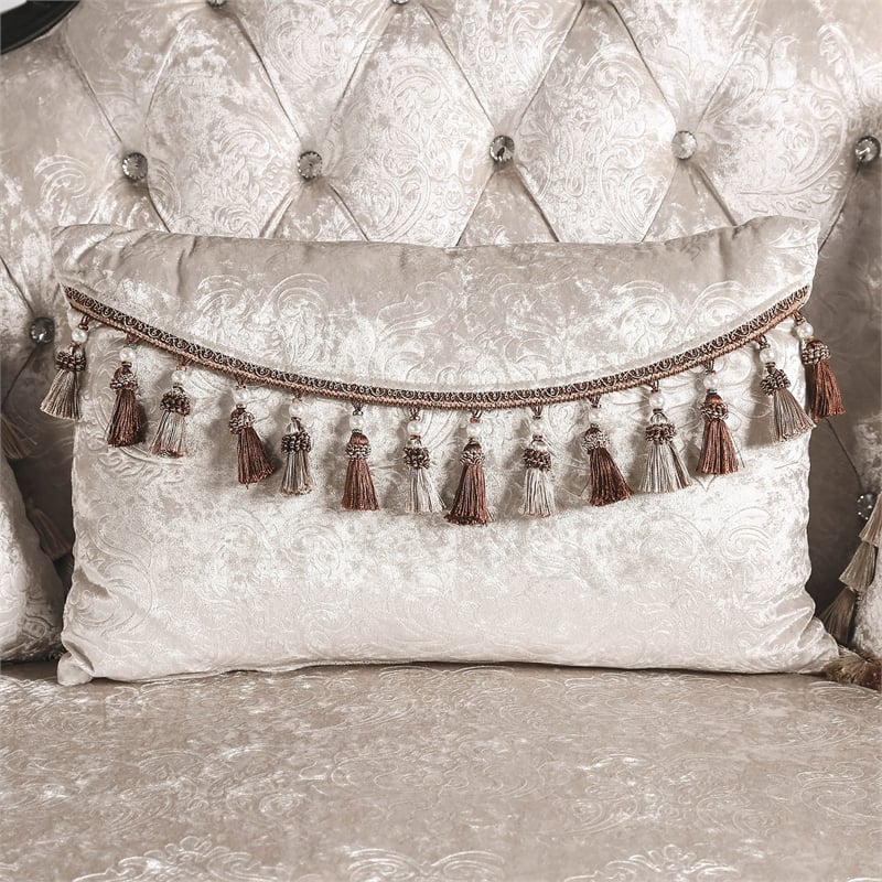 Bowery Hill Solid Wood Button Tufted Sofa in Black with Pillows