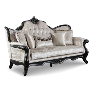 Bowery Hill Solid Wood Button Tufted Sofa in Black with Pillows