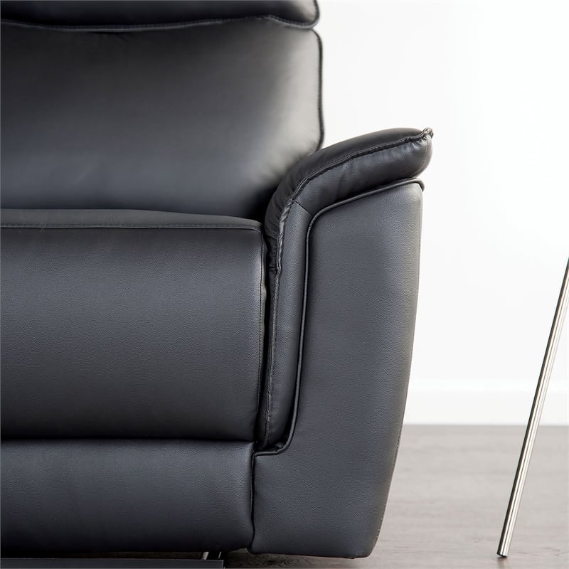 Bowery Hill 3-Piece Leather Reclining Sofa Set in Black