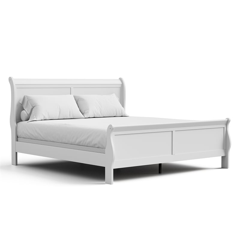 Bowery Hill Wood Sleigh King Panel Bed in White Louis Philippe Style