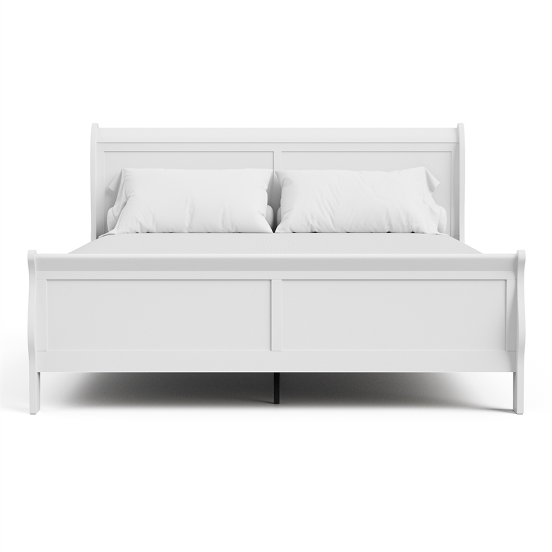 Bowery Hill Wood Sleigh King Panel Bed in White Louis Philippe Style