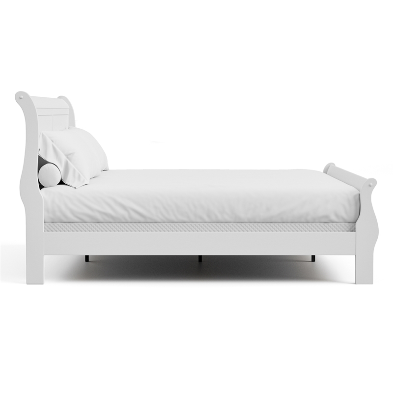 Bowery Hill Wood Sleigh King Panel Bed in White Louis Philippe Style