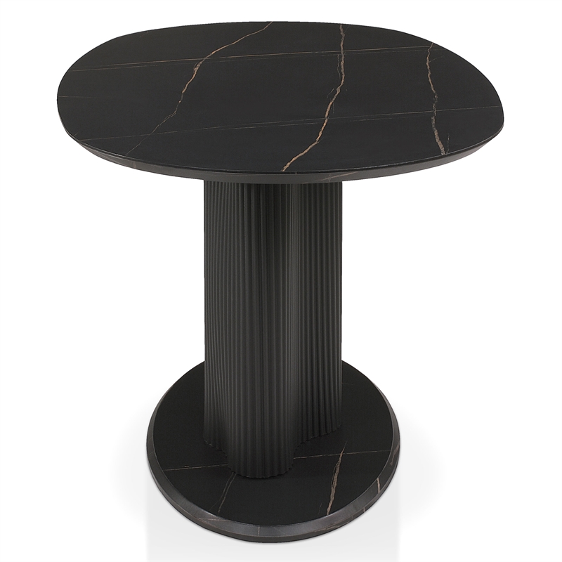 Bowery Hill Modern Pedestal Dining Table in Black and Faux Marble