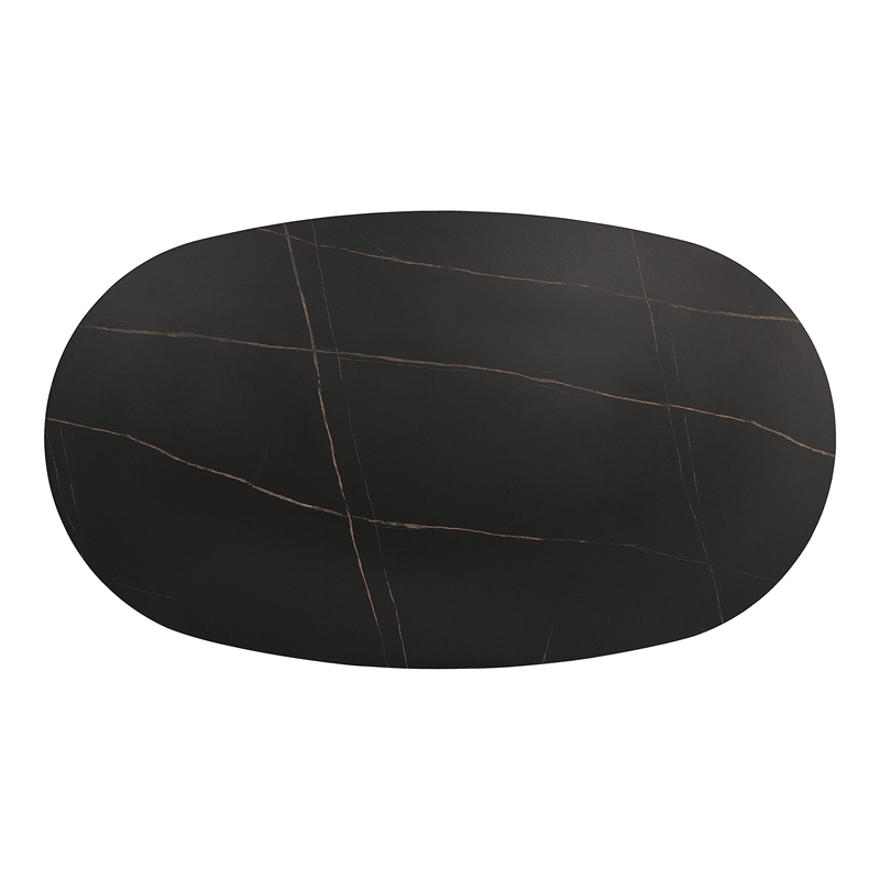 Bowery Hill Modern Pedestal Dining Table in Black and Faux Marble