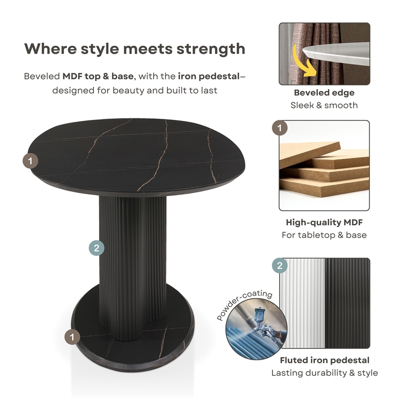 Bowery Hill Modern Pedestal Dining Table in Black and Faux Marble