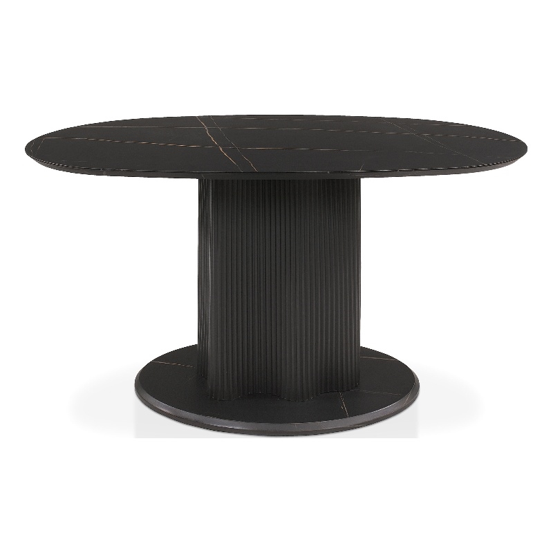 Bowery Hill Modern Pedestal Dining Table in Black and Faux Marble