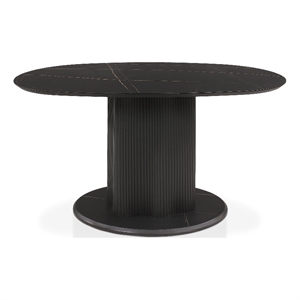 Bowery Hill Modern Pedestal Dining Table in Black and Faux Marble