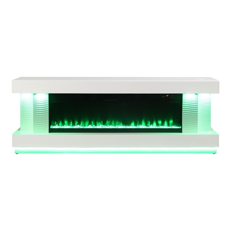 Bowery Hill 71-Inch Electric Fireplace White TV Stand with Storage