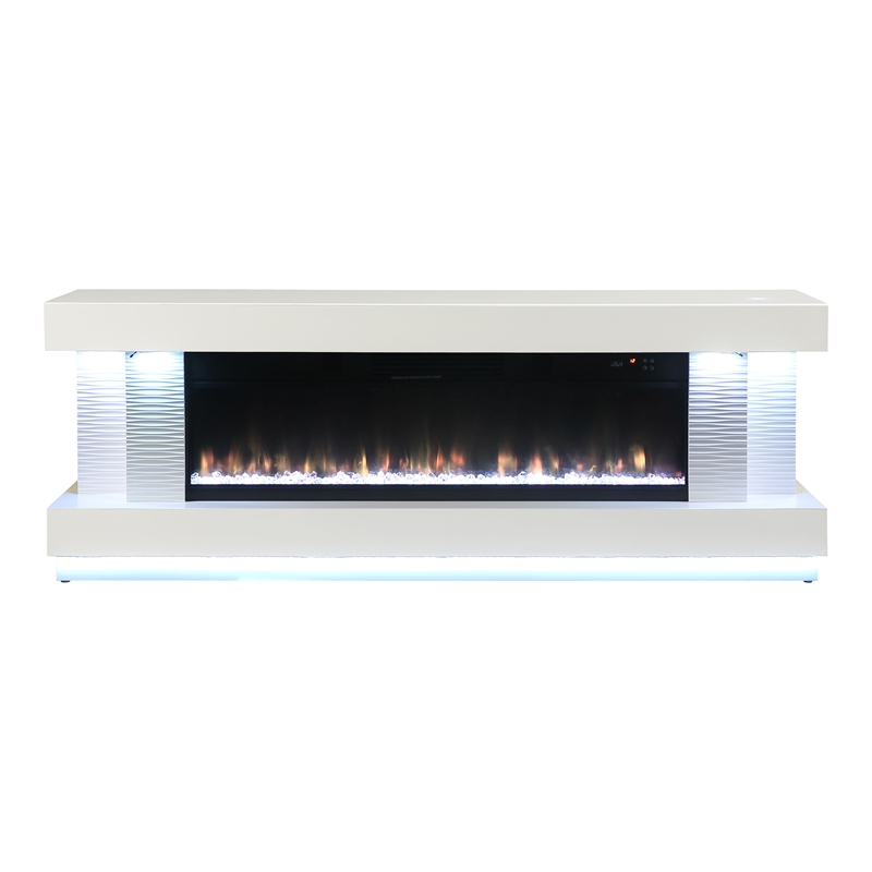 Bowery Hill 71-Inch Electric Fireplace White TV Stand with Storage