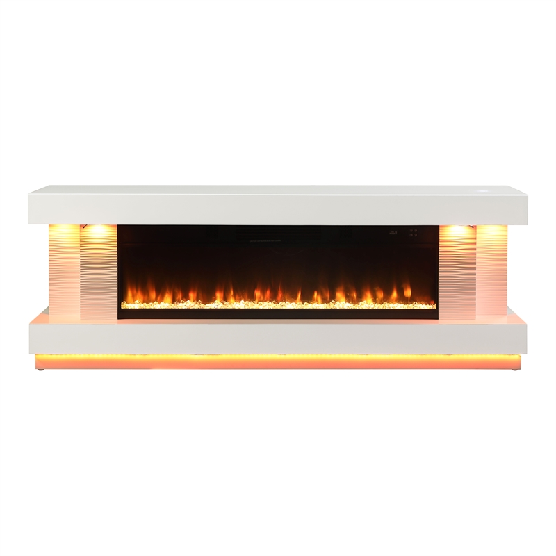 Bowery Hill 71-Inch Electric Fireplace White TV Stand with Storage