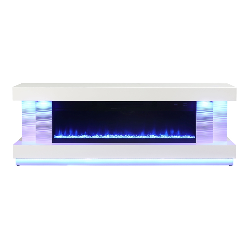 Bowery Hill 71-Inch Electric Fireplace White TV Stand with Storage