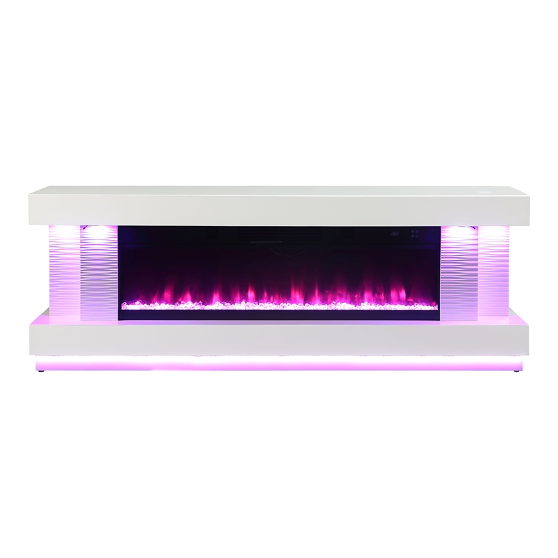 Bowery Hill 71-Inch Electric Fireplace White TV Stand with Storage