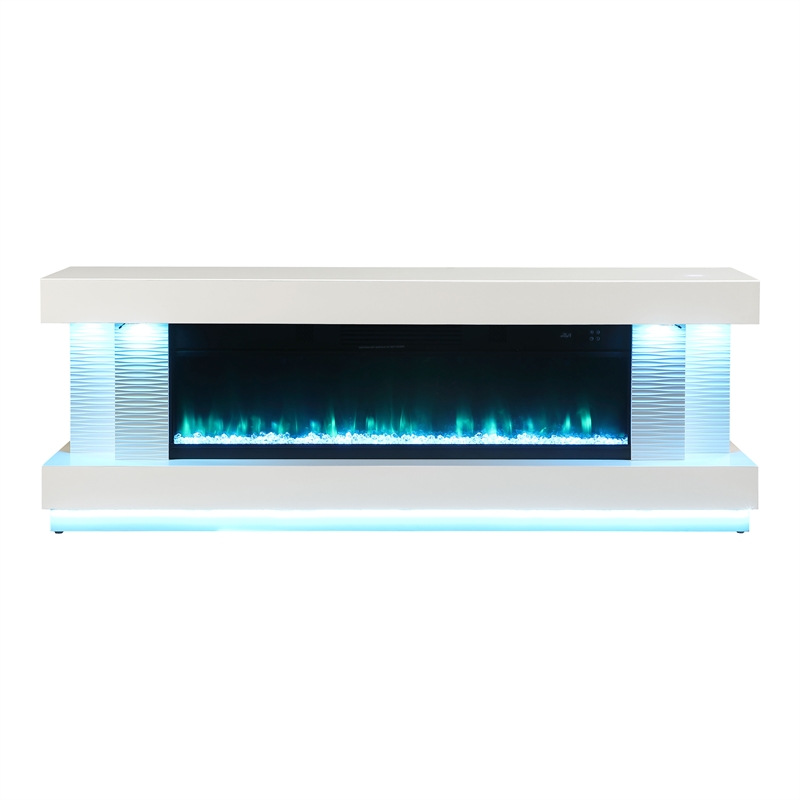 Bowery Hill 71-Inch Electric Fireplace White TV Stand with Storage