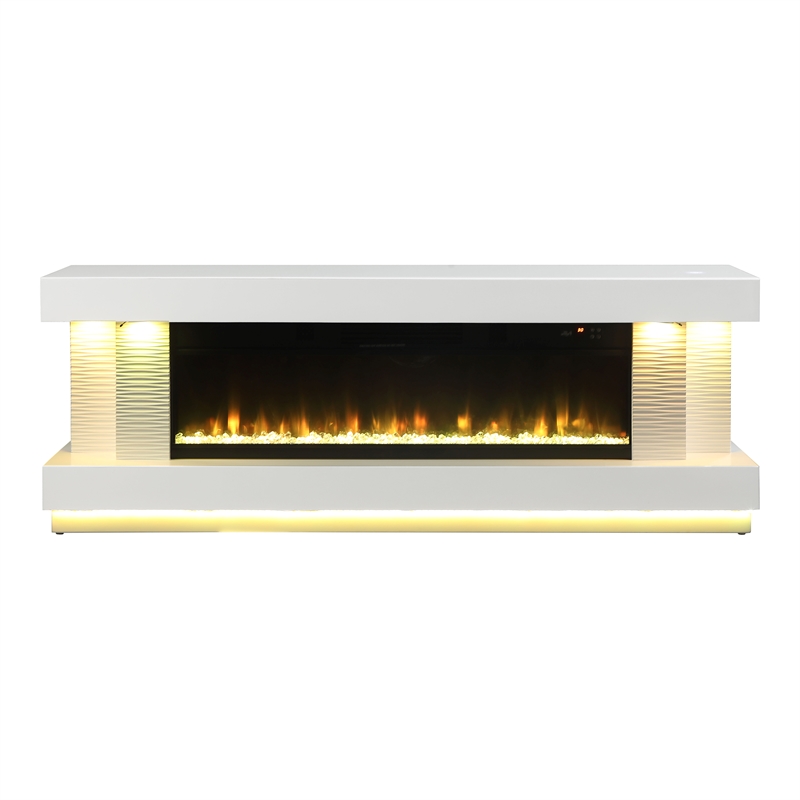 Bowery Hill 71-Inch Electric Fireplace White TV Stand with Storage