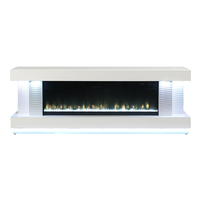 Bowery Hill 71-Inch Electric Fireplace White TV Stand with Storage
