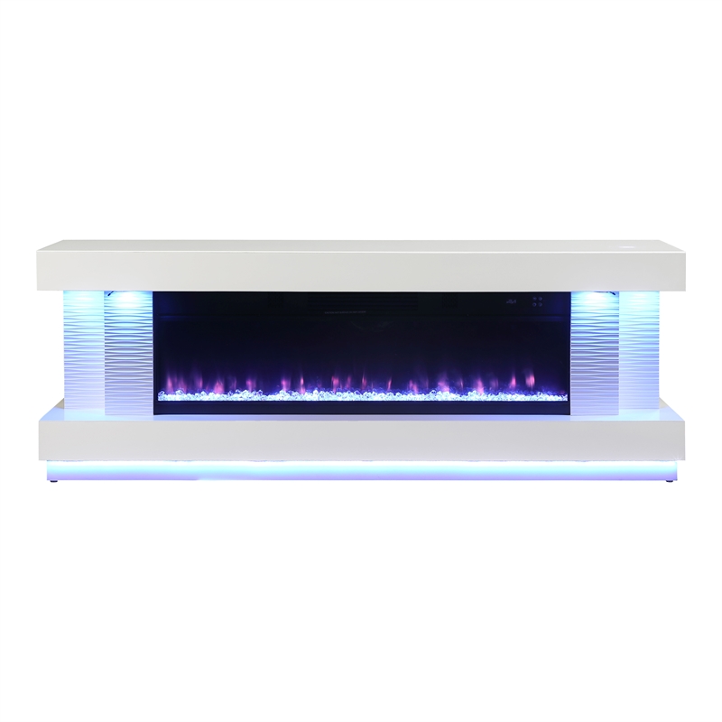 Bowery Hill 71-Inch Electric Fireplace White TV Stand with Storage