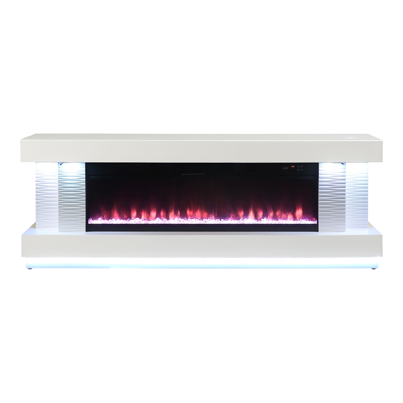 Bowery Hill 71-Inch Electric Fireplace White TV Stand with Storage