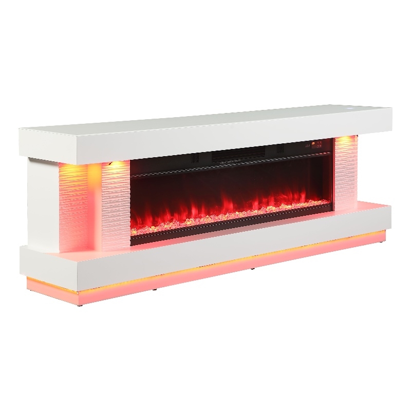 Bowery Hill 71-Inch Electric Fireplace White TV Stand with Storage