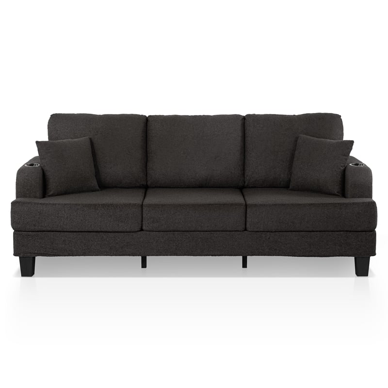 Bowery Hill Dark Gray Boucle Sofa with Cup Holders and USB Ports