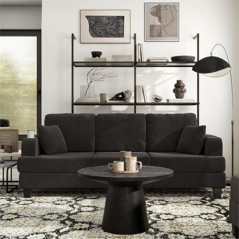 Bowery Hill Dark Gray Boucle Sofa with Cup Holders and USB Ports