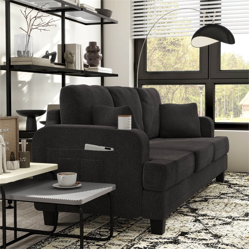 Bowery Hill Dark Gray Boucle Sofa with Cup Holders and USB Ports