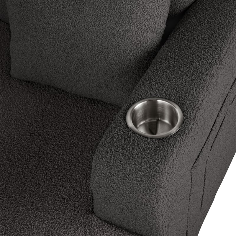 Bowery Hill Dark Gray Boucle Sofa with Cup Holders and USB Ports