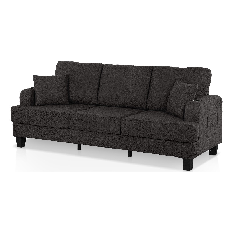 Bowery Hill Dark Gray Boucle Sofa with Cup Holders and USB Ports