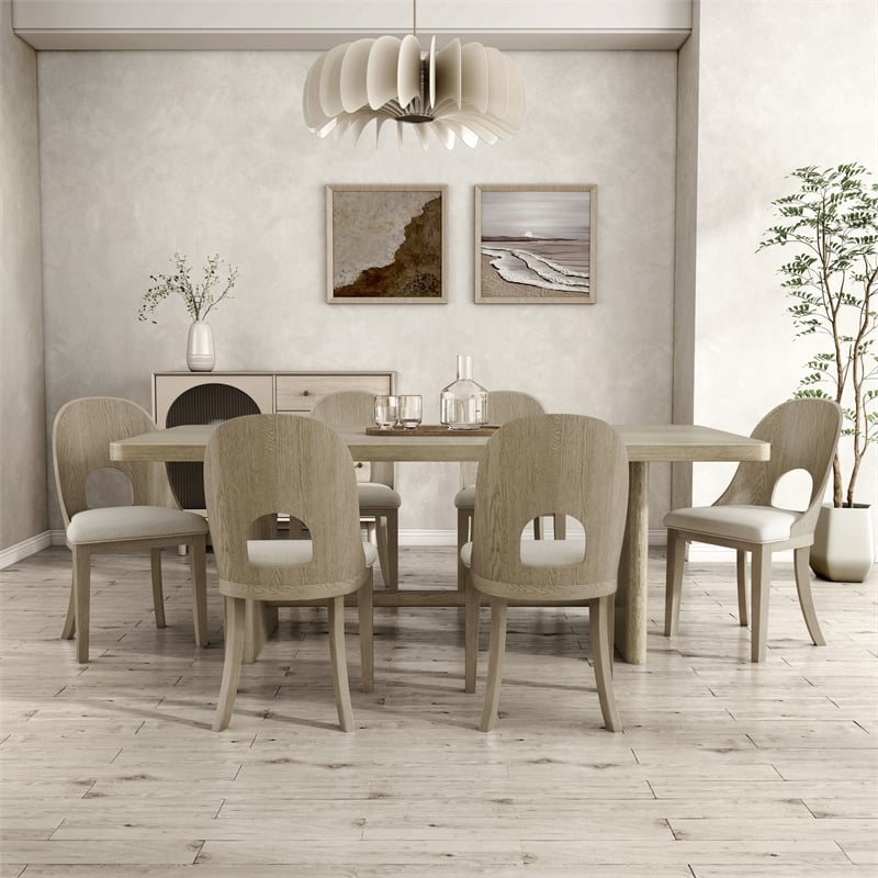 Bowery Hill 7-Piece Rubberwood Dining Table Set in White Oak