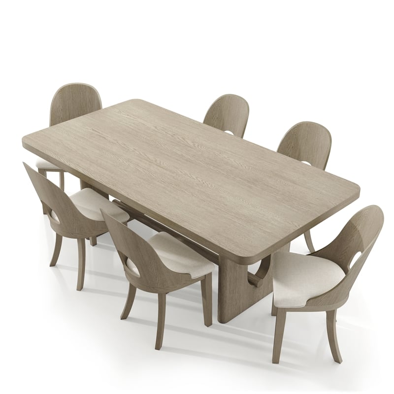 Bowery Hill 7-Piece Rubberwood Dining Table Set in White Oak