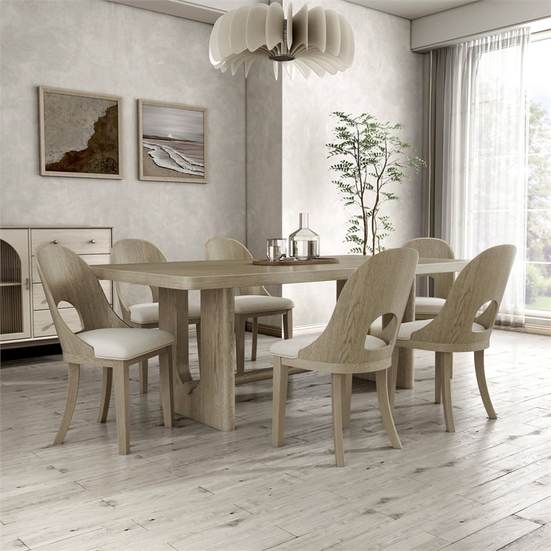 Bowery Hill 7-Piece Rubberwood Dining Table Set in White Oak