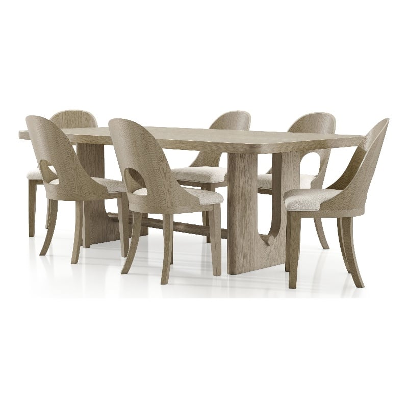 Bowery Hill 7-Piece Rubberwood Dining Table Set in White Oak