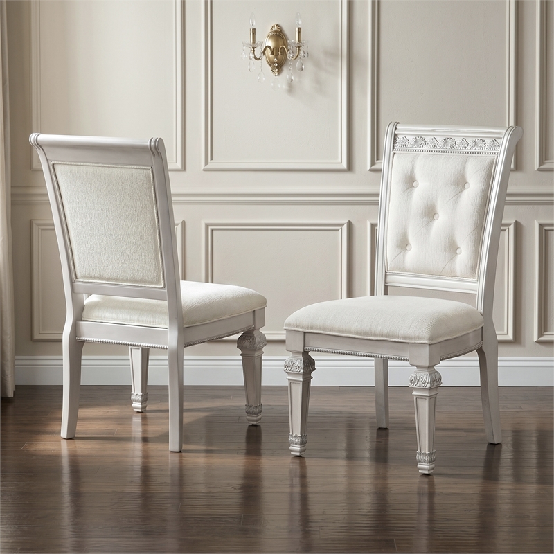 Bowery Hill Upholstered Tufted Side Chairs in Ivory (Set of 2)