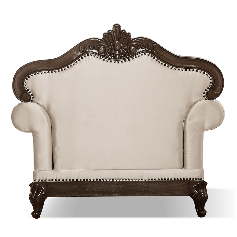 Bowery Hill Fabric Tufted Back Chair in Beige and Dark Cherry Finish