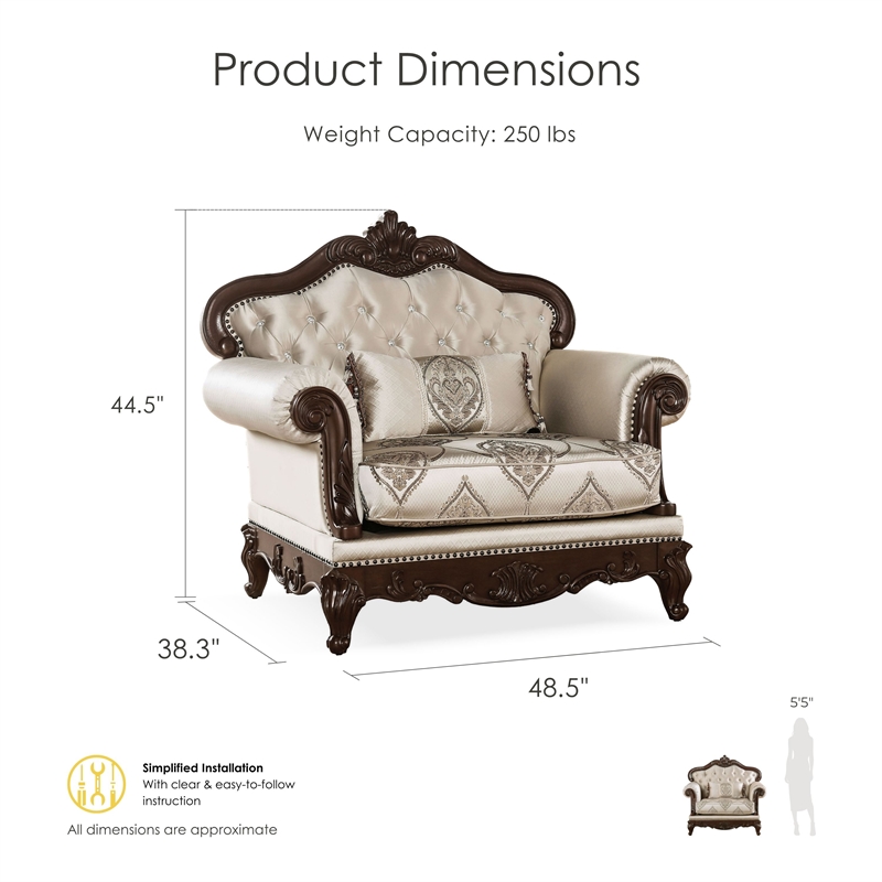Bowery Hill Fabric Tufted Back Chair in Beige and Dark Cherry Finish