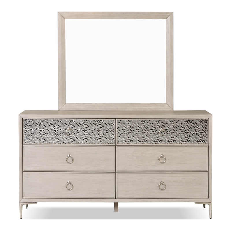 Bowery Hill Solid Wood 6-Drawer Dresser with Mirror in Natural Oak