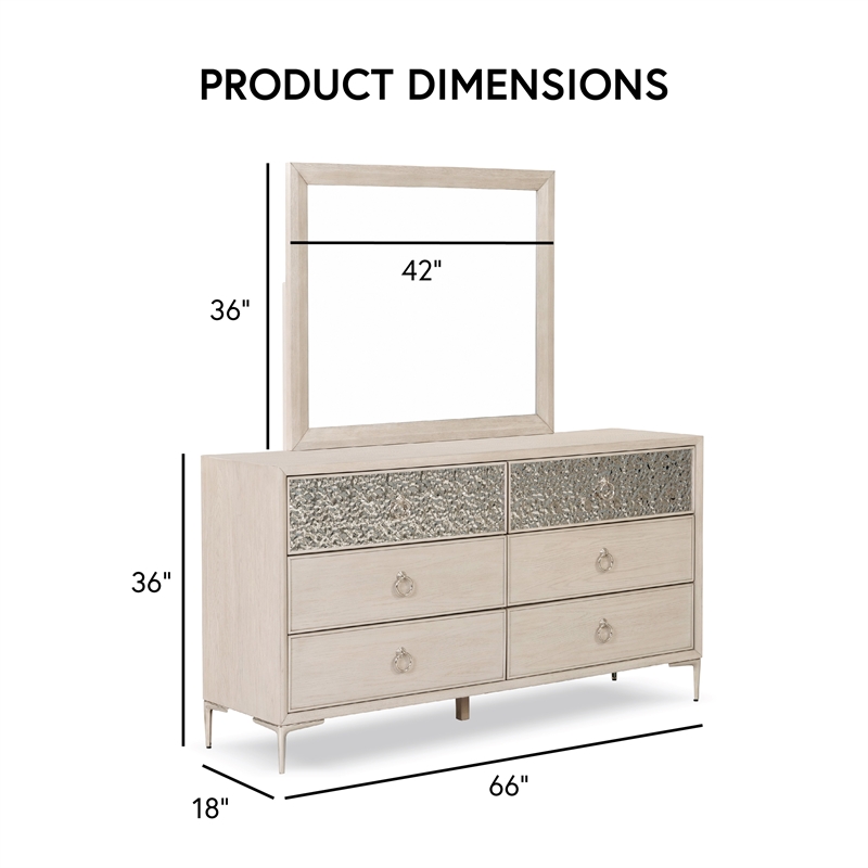Bowery Hill Solid Wood 6-Drawer Dresser with Mirror in Natural Oak