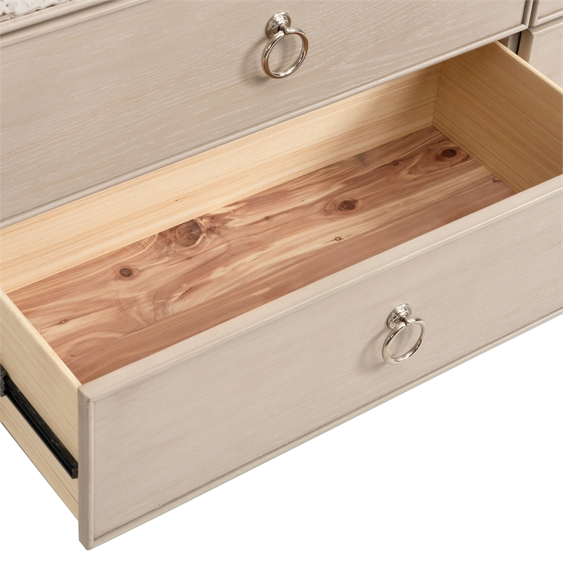 Bowery Hill Solid Wood 6-Drawer Dresser with Mirror in Natural Oak