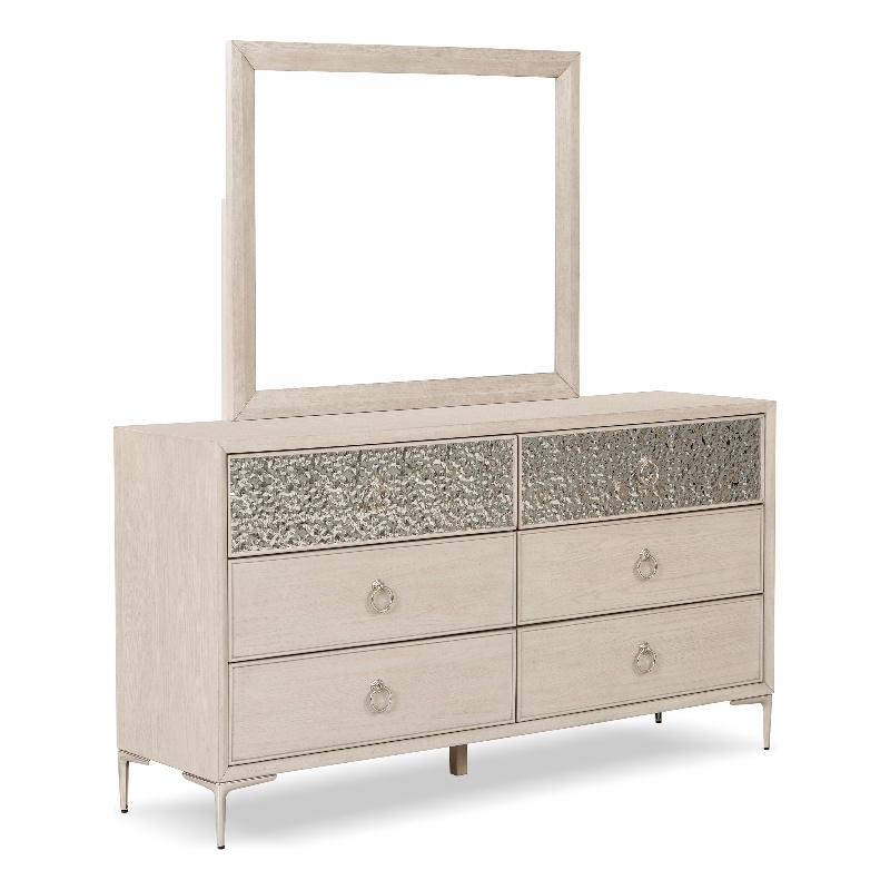 Bowery Hill Solid Wood 6-Drawer Dresser with Mirror in Natural Oak