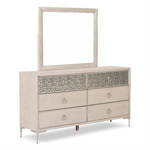 Bowery Hill Solid Wood 6-Drawer Dresser with Mirror in Natural Oak