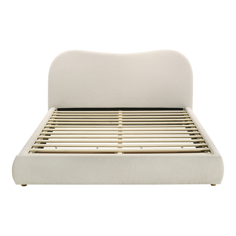 Bowery Hill Modern White Boucle Fabric Queen Platform Bed with Drawer