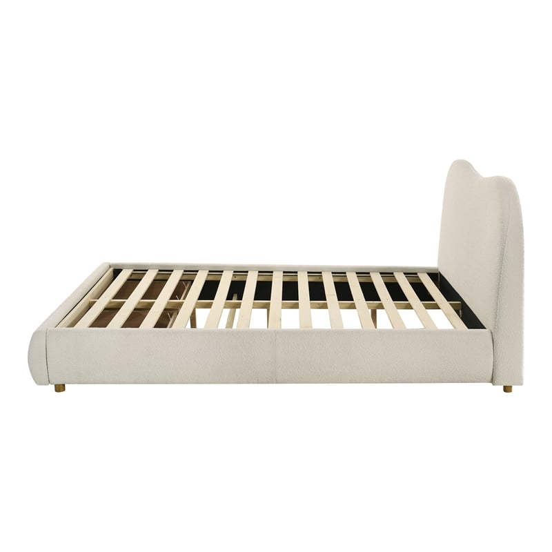 Bowery Hill Modern White Boucle Fabric Queen Platform Bed with Drawer