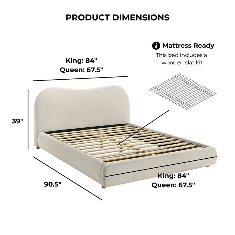 Bowery Hill Modern White Boucle Fabric Queen Platform Bed with Drawer