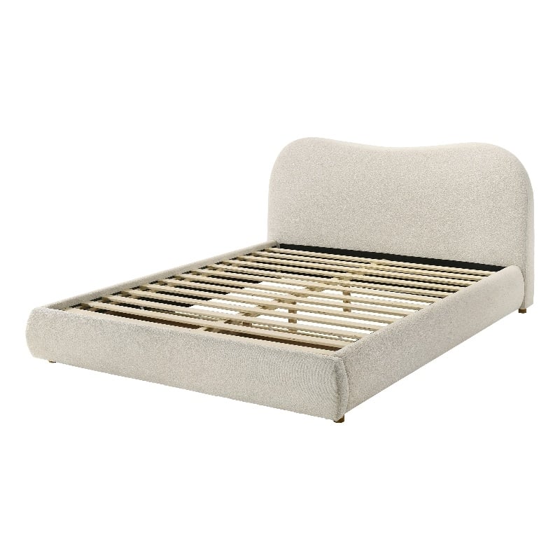 Bowery Hill Modern White Boucle Fabric Queen Platform Bed with Drawer