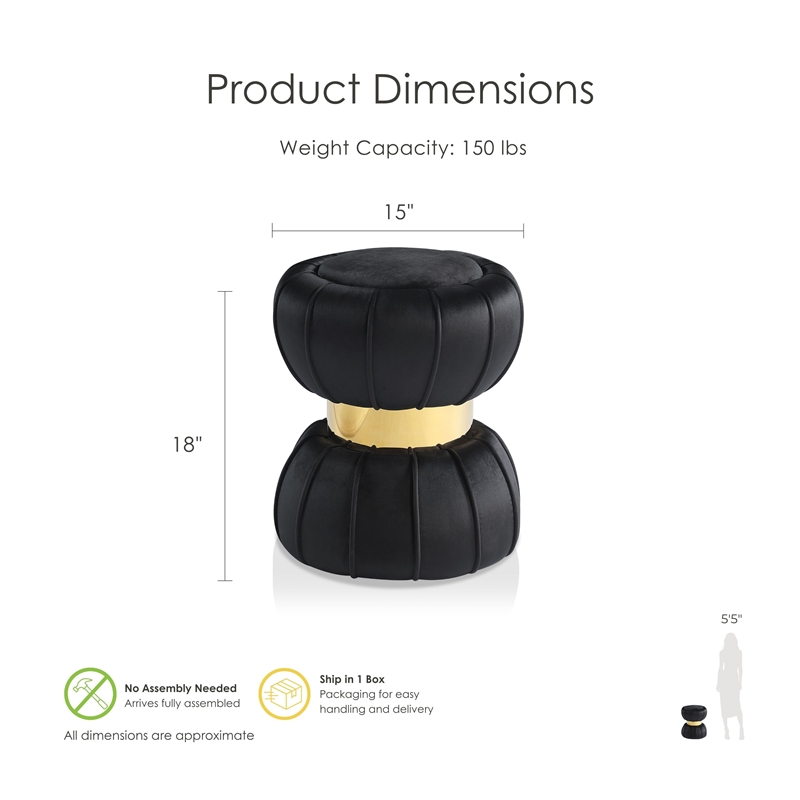 Bowery Hill Velvet Round Bow Tie Design Stool in Black