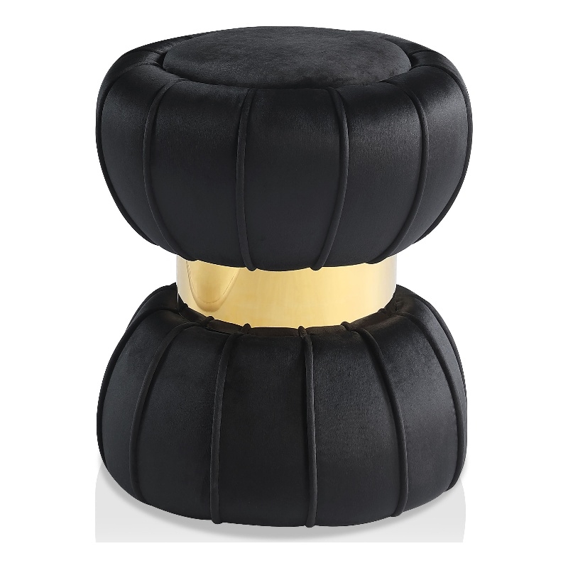 Bowery Hill Velvet Round Bow Tie Design Stool in Black