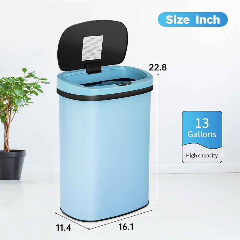Bowery Hill 13 Gallon Blue Stainless Steel Motion Sensor Trash Can