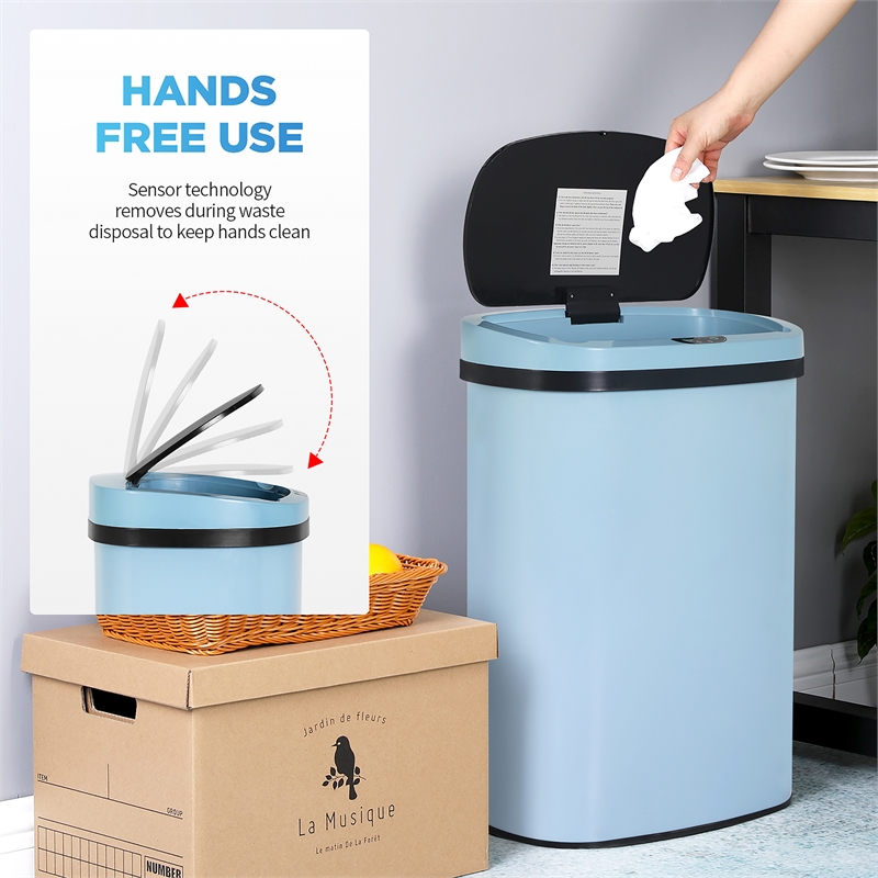 Bowery Hill 13 Gallon Blue Stainless Steel Motion Sensor Trash Can