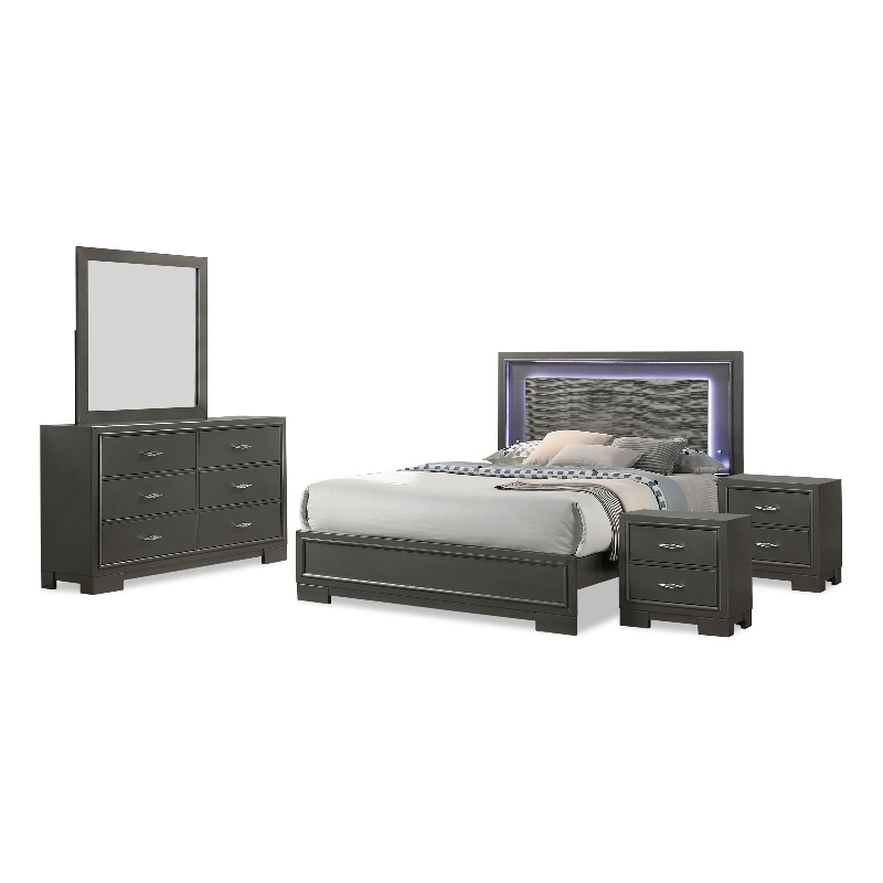 Bowery Hill 5-Piece Wood Bedroom Set with King Bed in Metallic Gray Finish