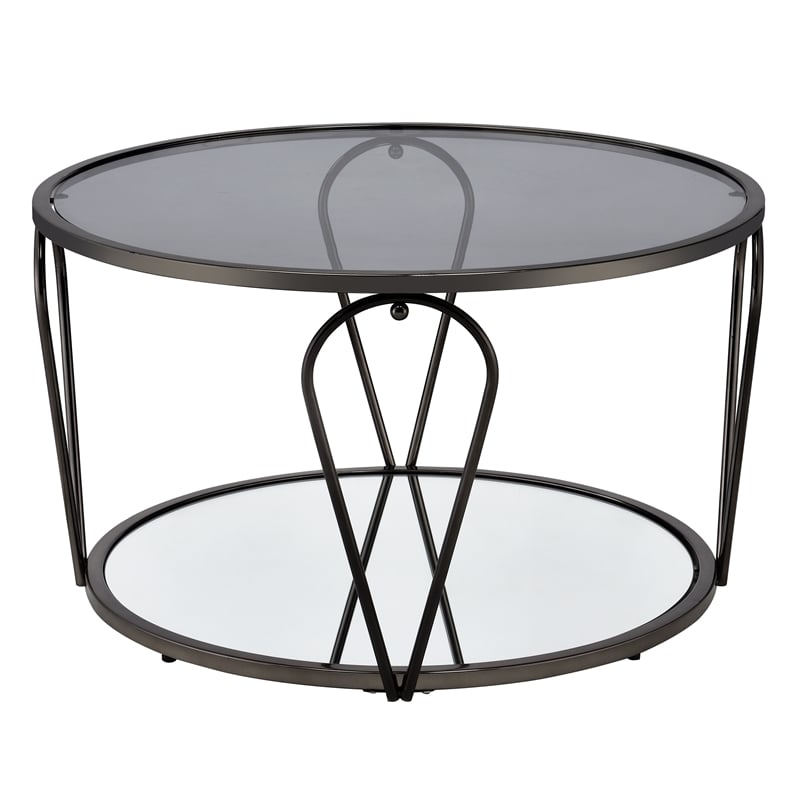 Bowery Hill 2-Piece Metal Coffee Table Set with Glass and Mirror Tops